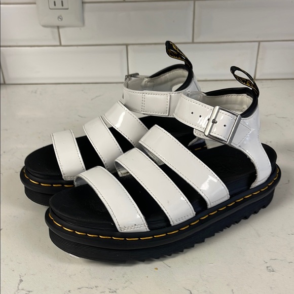 Dr. Martens Shoes - DR. Marten’s BLAIRE White HYDRO Synthetic LEATHER STRAP SANDALS Size 7